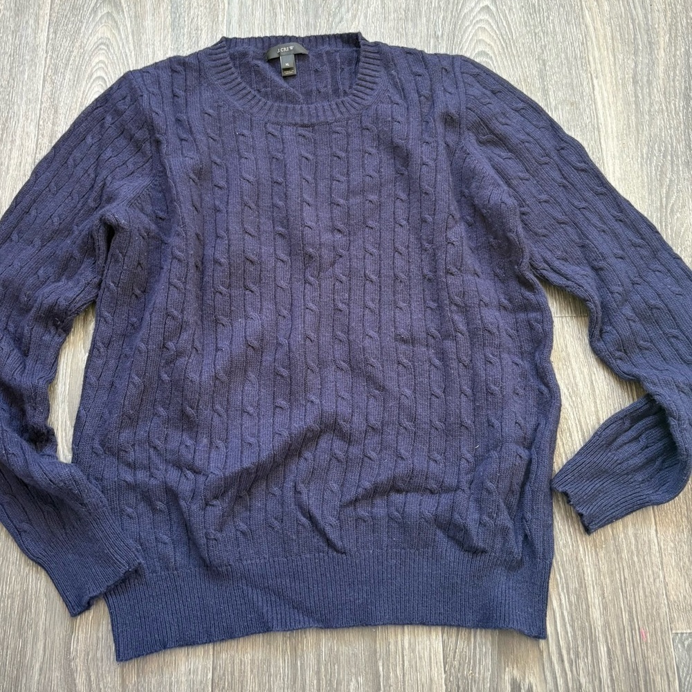 J crew wool blend navy blue cable knit sweater